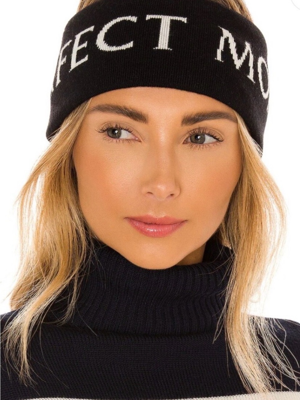Perfect Moment Black Knit Logo Headband with White Lettering